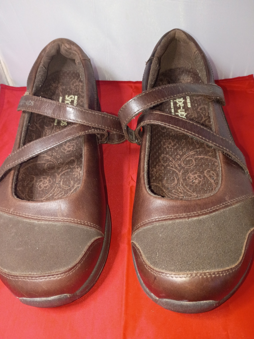Skechers Women's Shape Up Brown Mary Jane Cross-Strap Comfort Shoes Sz 11